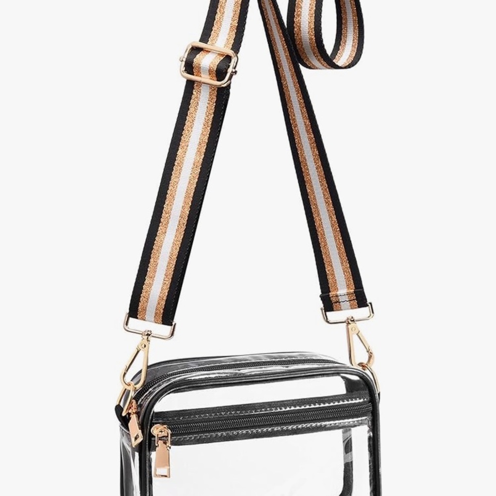 Black and Gold Crossbody Bag with Transparent Design